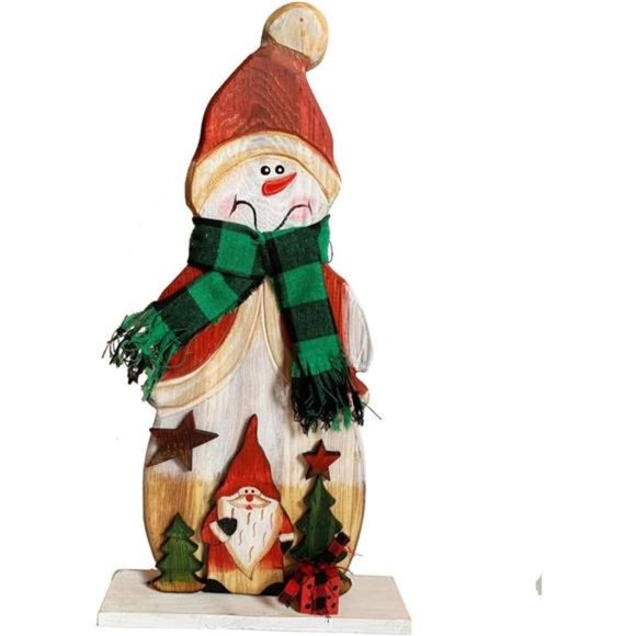 Wood Christmas Snowman Figurines Xmas & Winter Decorations 14.5'' Inches - Picture 1 of 7
